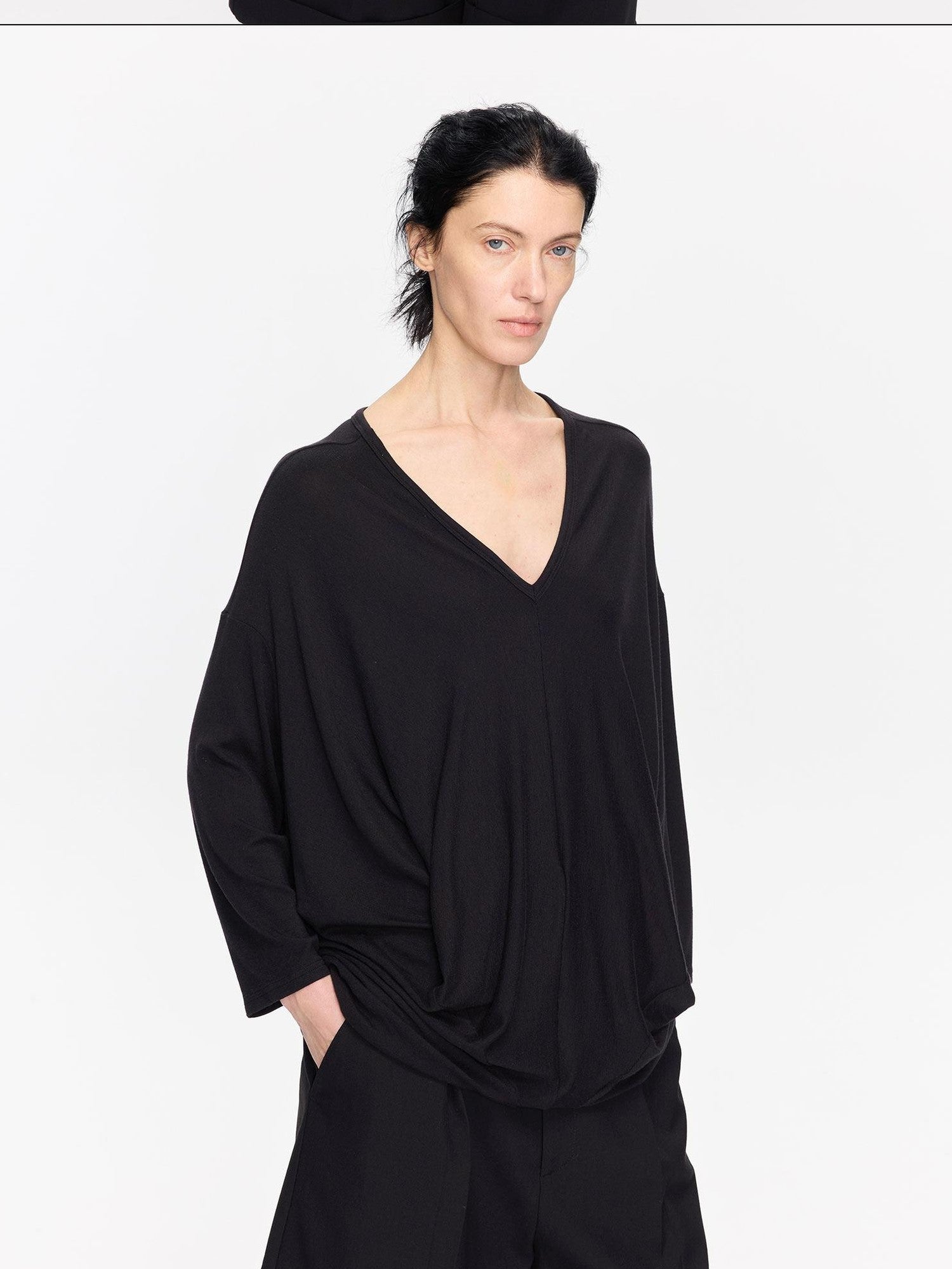 LYUOCHENG Charcoal Irregular V-neck Cocoon Women&