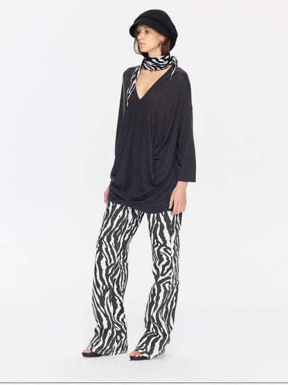 LYUOCHENG Charcoal Irregular V-neck Cocoon Women&