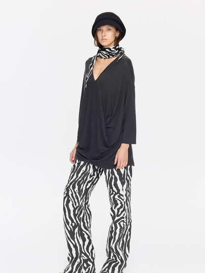 LYUOCHENG Charcoal Irregular V-neck Cocoon Women&