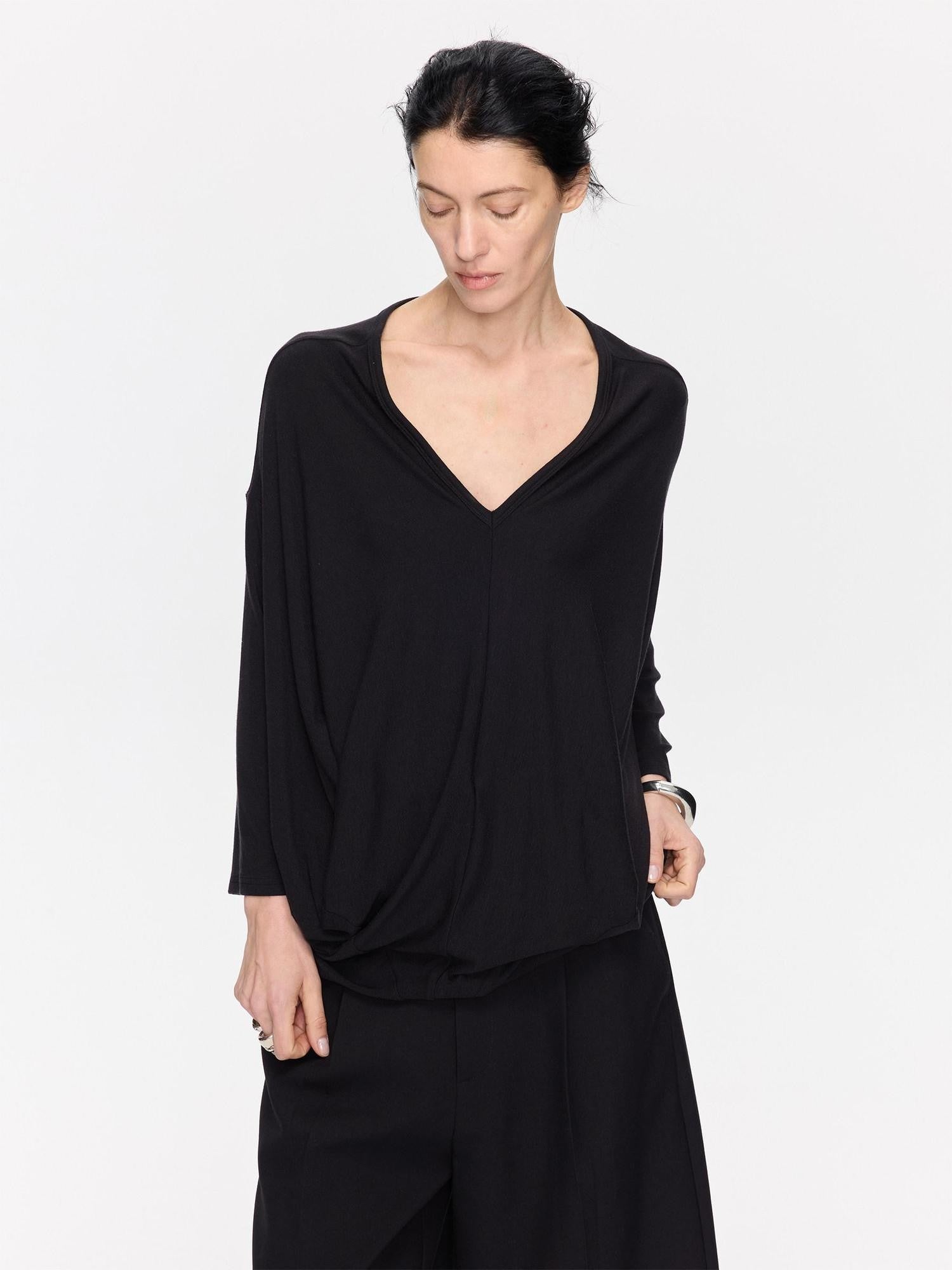 LYUOCHENG Charcoal Irregular V-neck Cocoon Women&