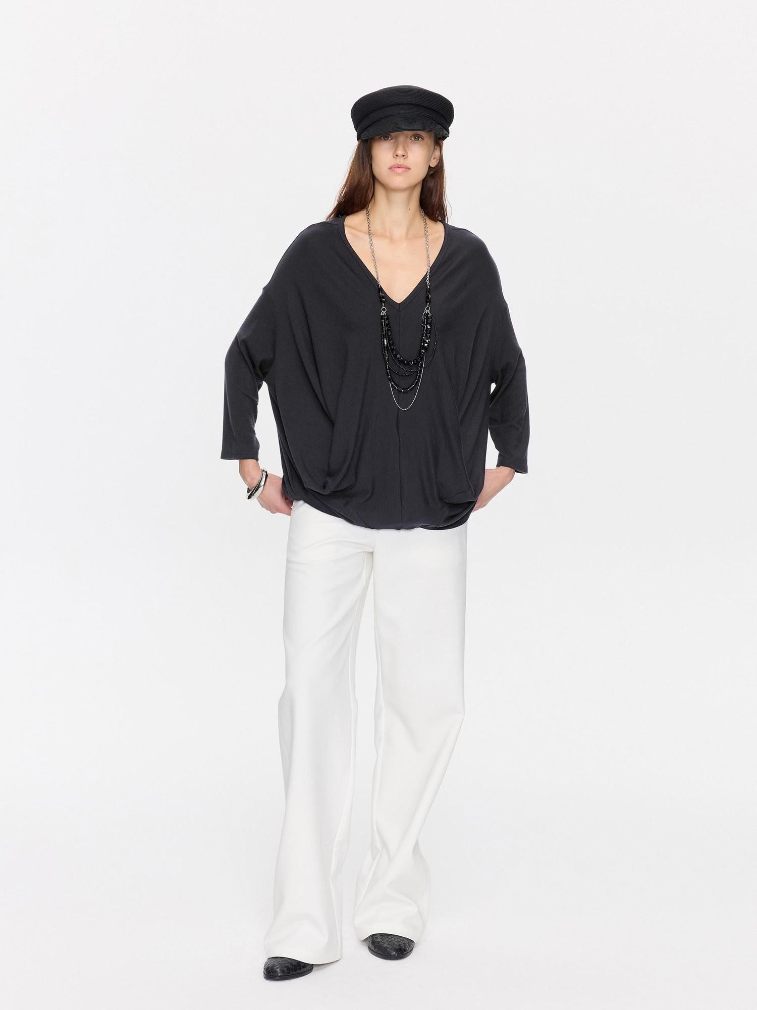LYUOCHENG Charcoal Irregular V-neck Cocoon Women&