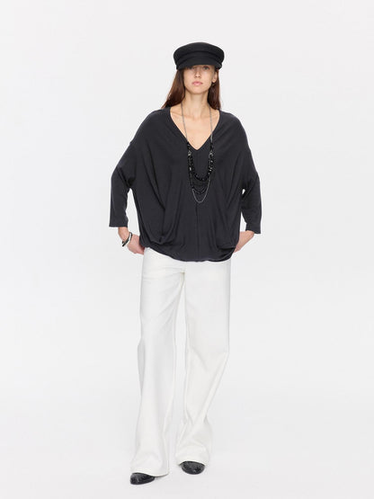 LYUOCHENG Charcoal Irregular V-neck Cocoon Women&