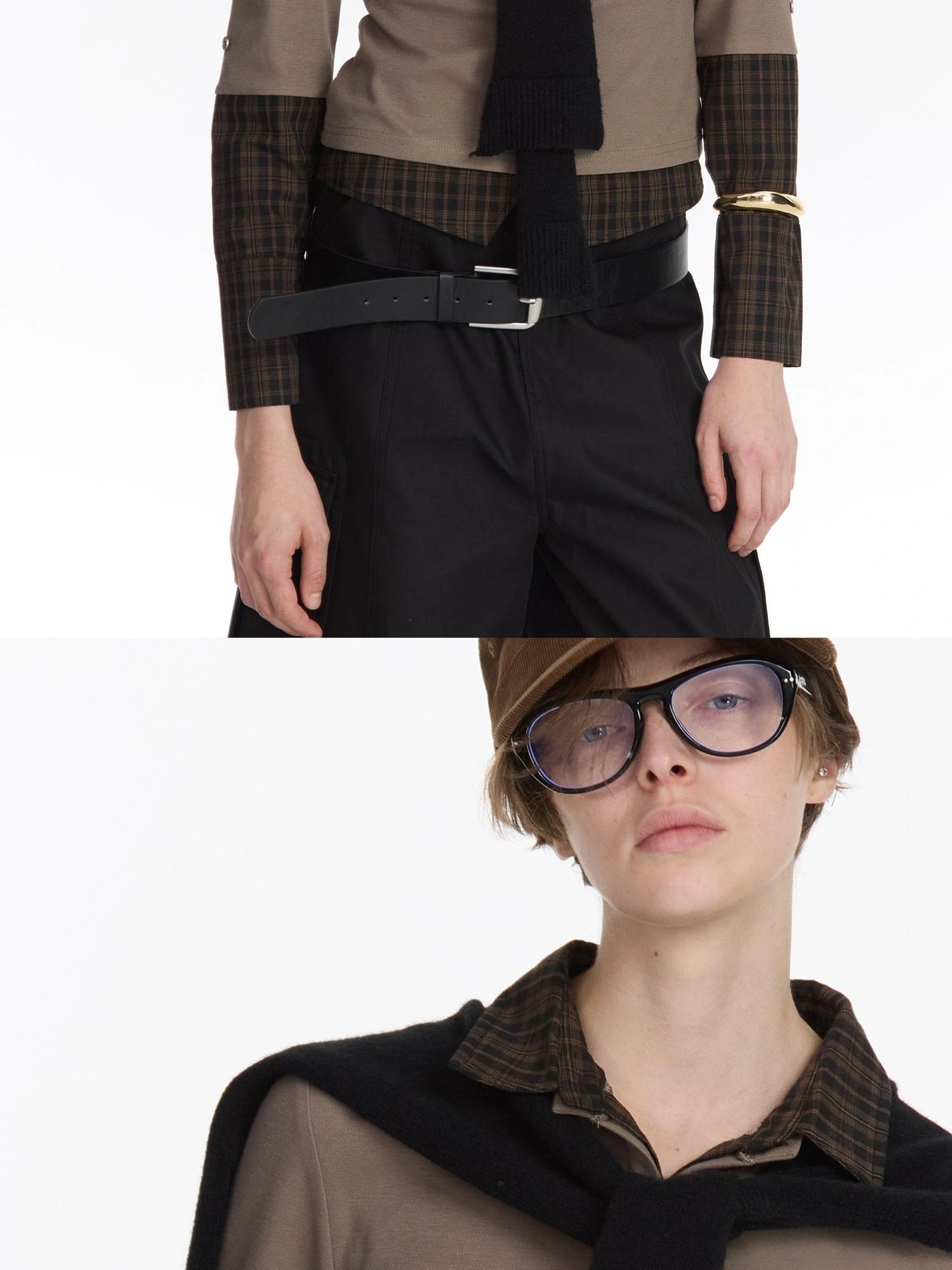 LYUOCHENG Checkered Paneled Long Sleeve Polo Shirt
