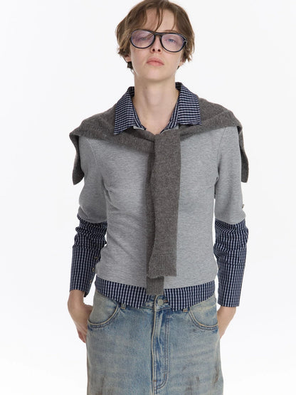 LYUOCHENG Checkered Paneled Long Sleeve Polo Shirt