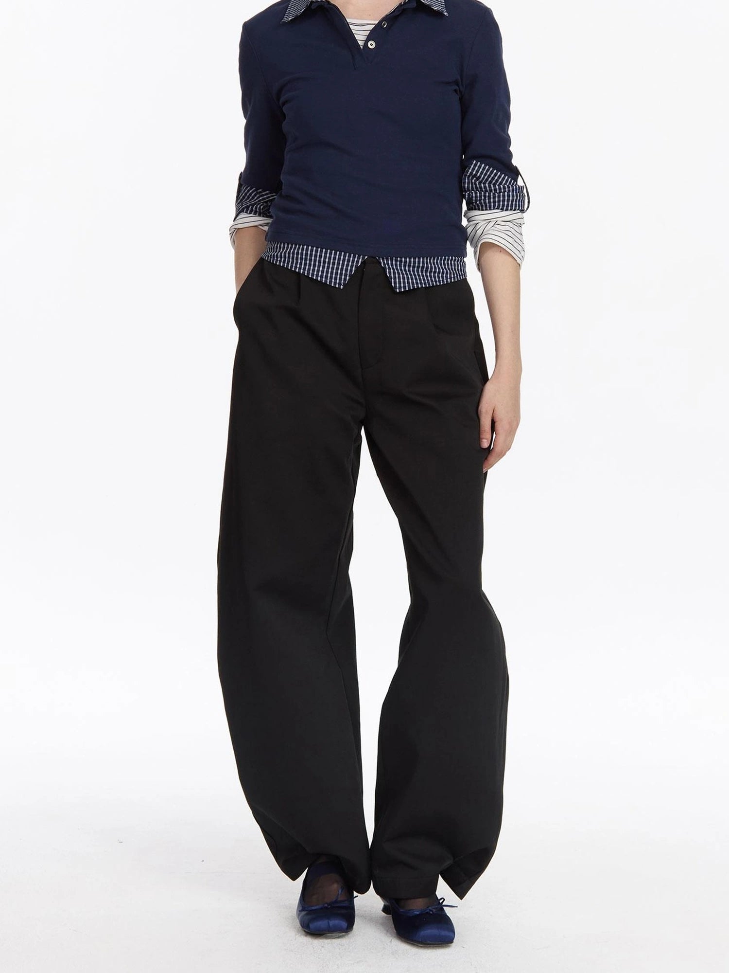 LYUOCHENG Checkered Paneled Long Sleeve Polo Shirt