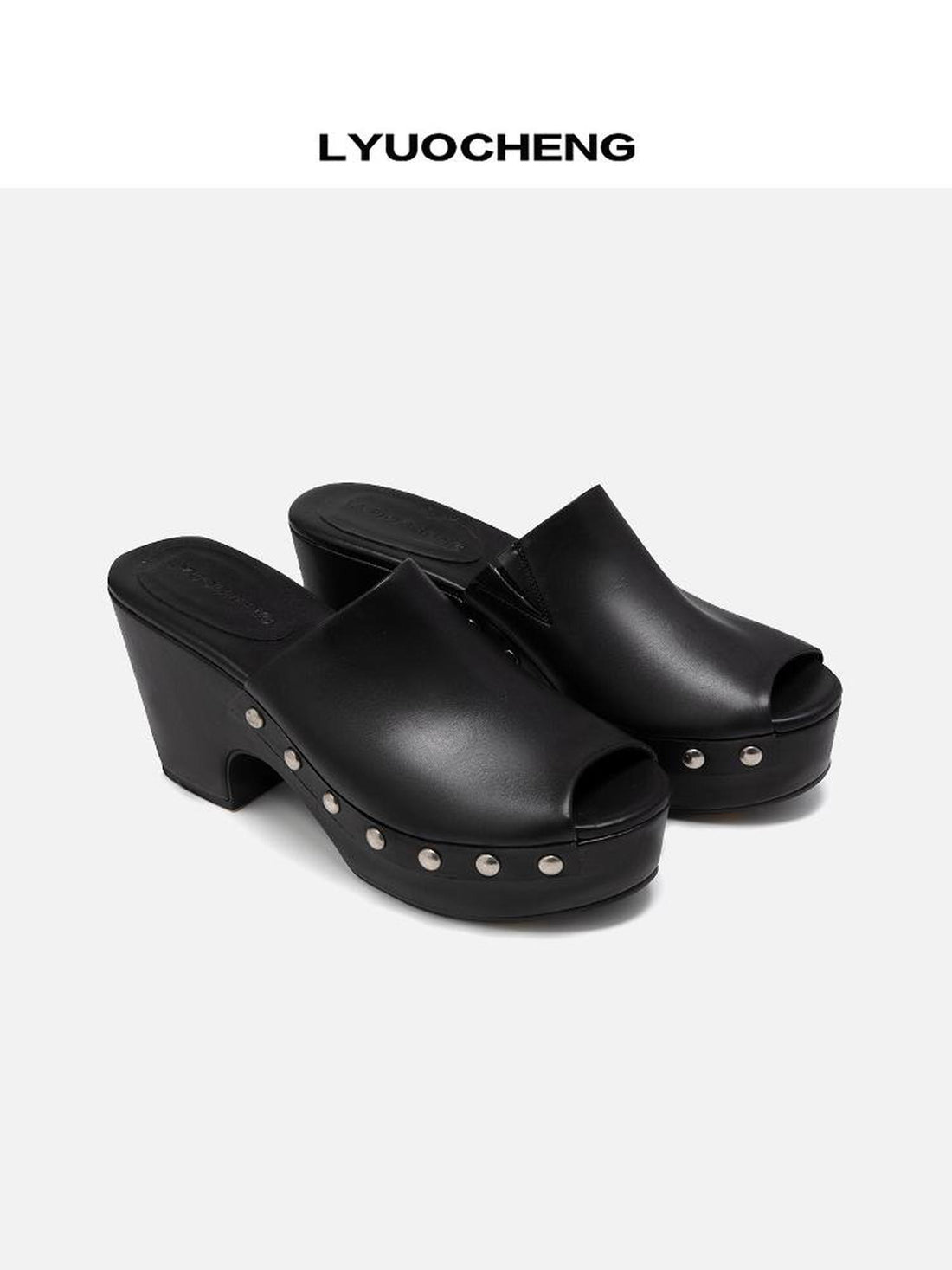 LYUOCHENG Chunky Platform Peep Toe Mule Sandals