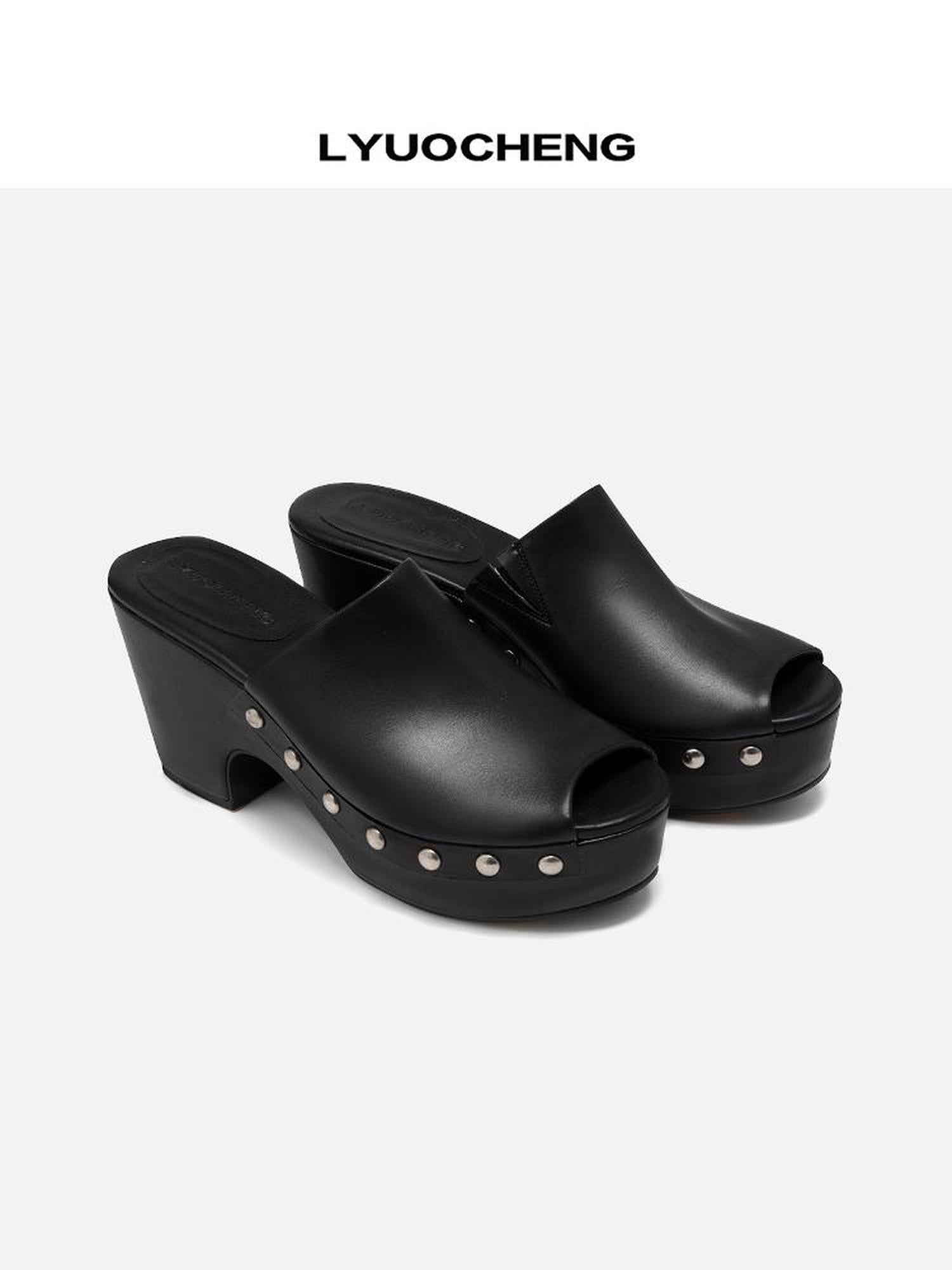 LYUOCHENG Chunky Platform Peep Toe Mule Sandals