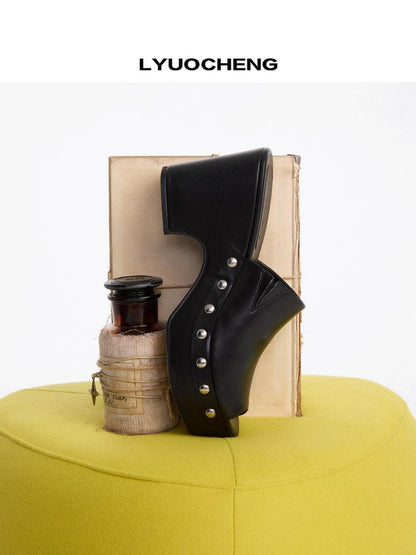 LYUOCHENG Chunky Platform Peep Toe Mule Sandals