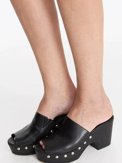 LYUOCHENG Chunky Platform Peep Toe Studded Mule Sandals