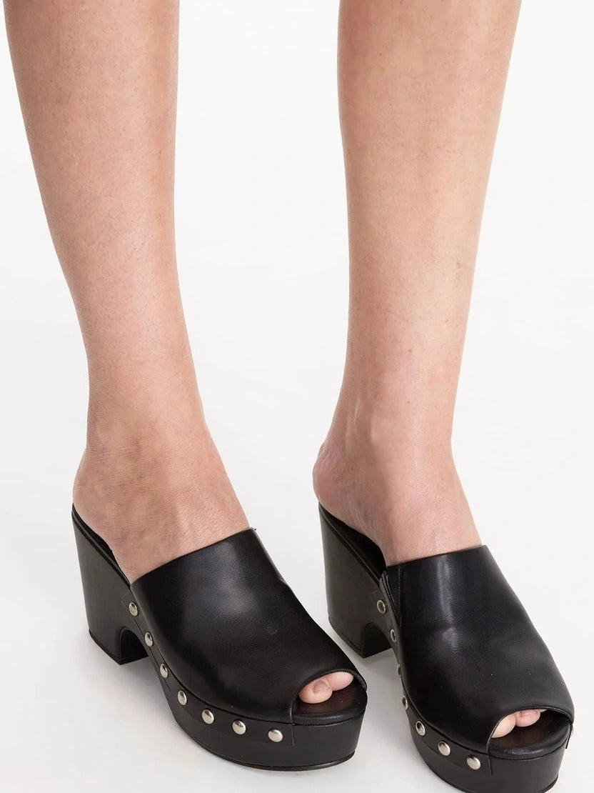 LYUOCHENG Chunky Platform Peep Toe Studded Mule Sandals