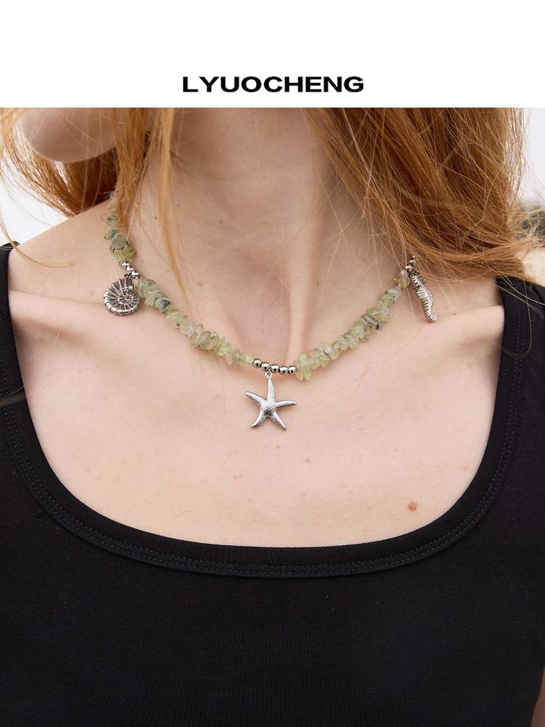 LYUOCHENG Citrine Grapestone Crystal Beaded Necklace with Silver Pendants