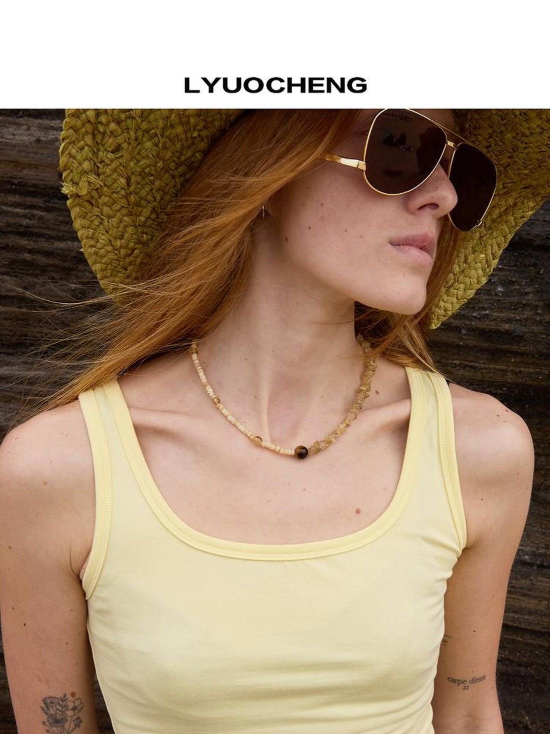 LYUOCHENG Citrine Grapestone Crystal Beaded Necklace with Silver Pendants
