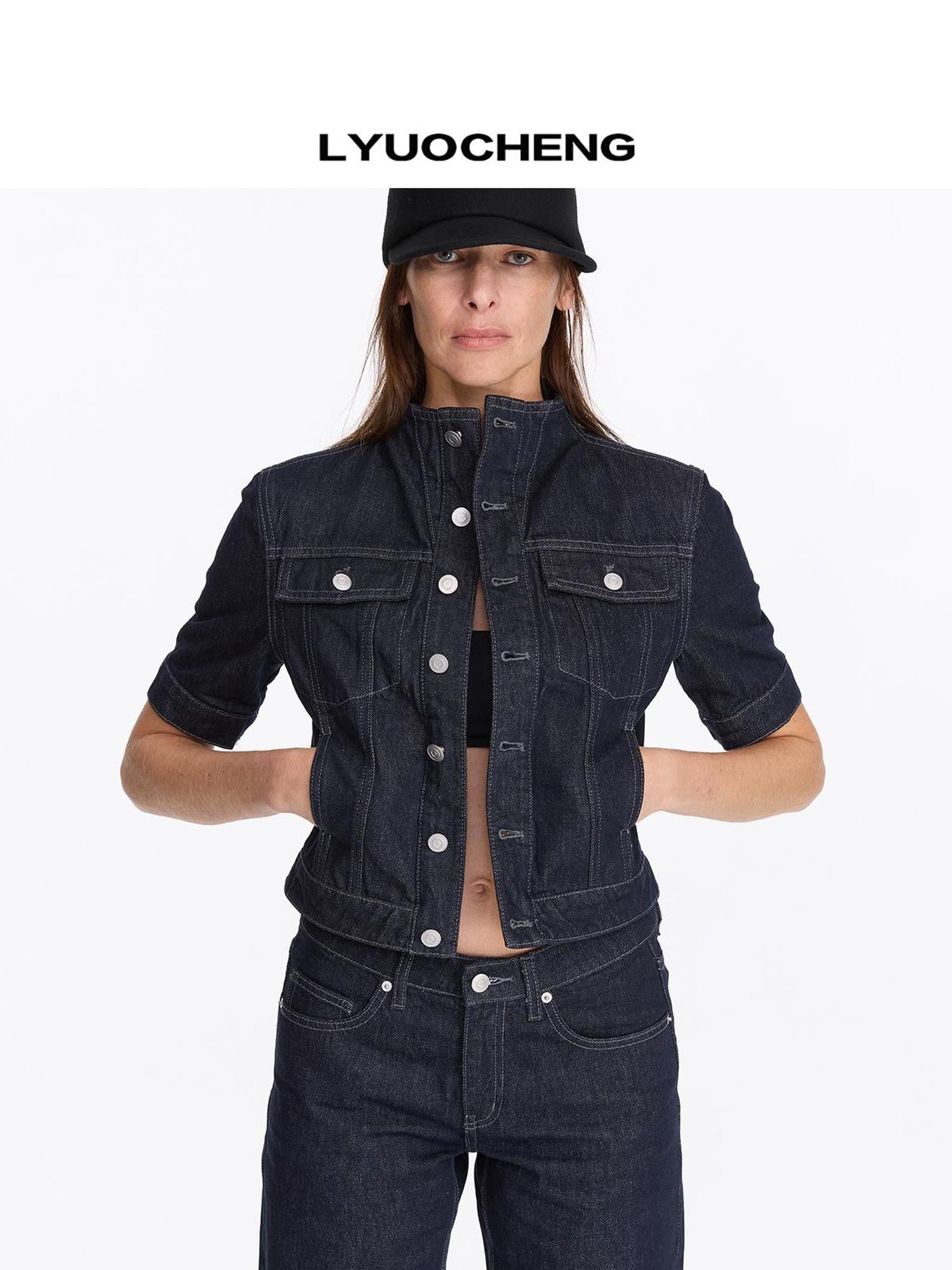 LYUOCHENG Classic Fit Raw Denim Jacket In Mid Weight Cotton