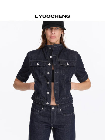 LYUOCHENG Classic Fit Raw Denim Jacket In Mid Weight Cotton