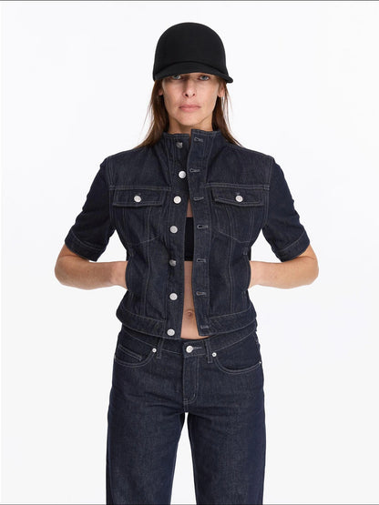 LYUOCHENG Classic Fit Raw Denim Jacket In Mid Weight Cotton