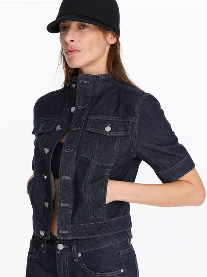 LYUOCHENG Classic Fit Raw Denim Jacket In Mid Weight Cotton