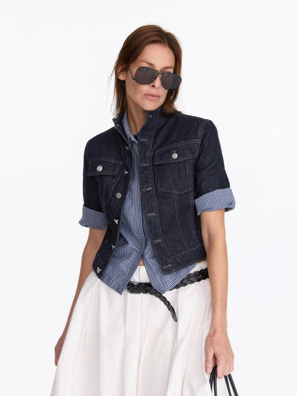 LYUOCHENG Classic Fit Raw Denim Jacket In Mid Weight Cotton