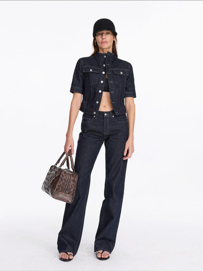 LYUOCHENG Classic Fit Raw Denim Jacket In Mid Weight Cotton