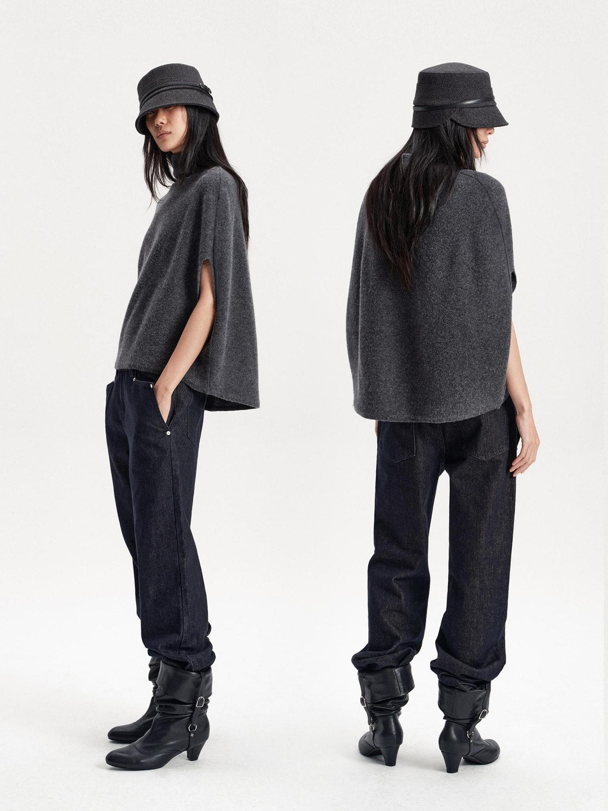 LYUOCHENG Cocoon Rolled Edge Wool Women&
