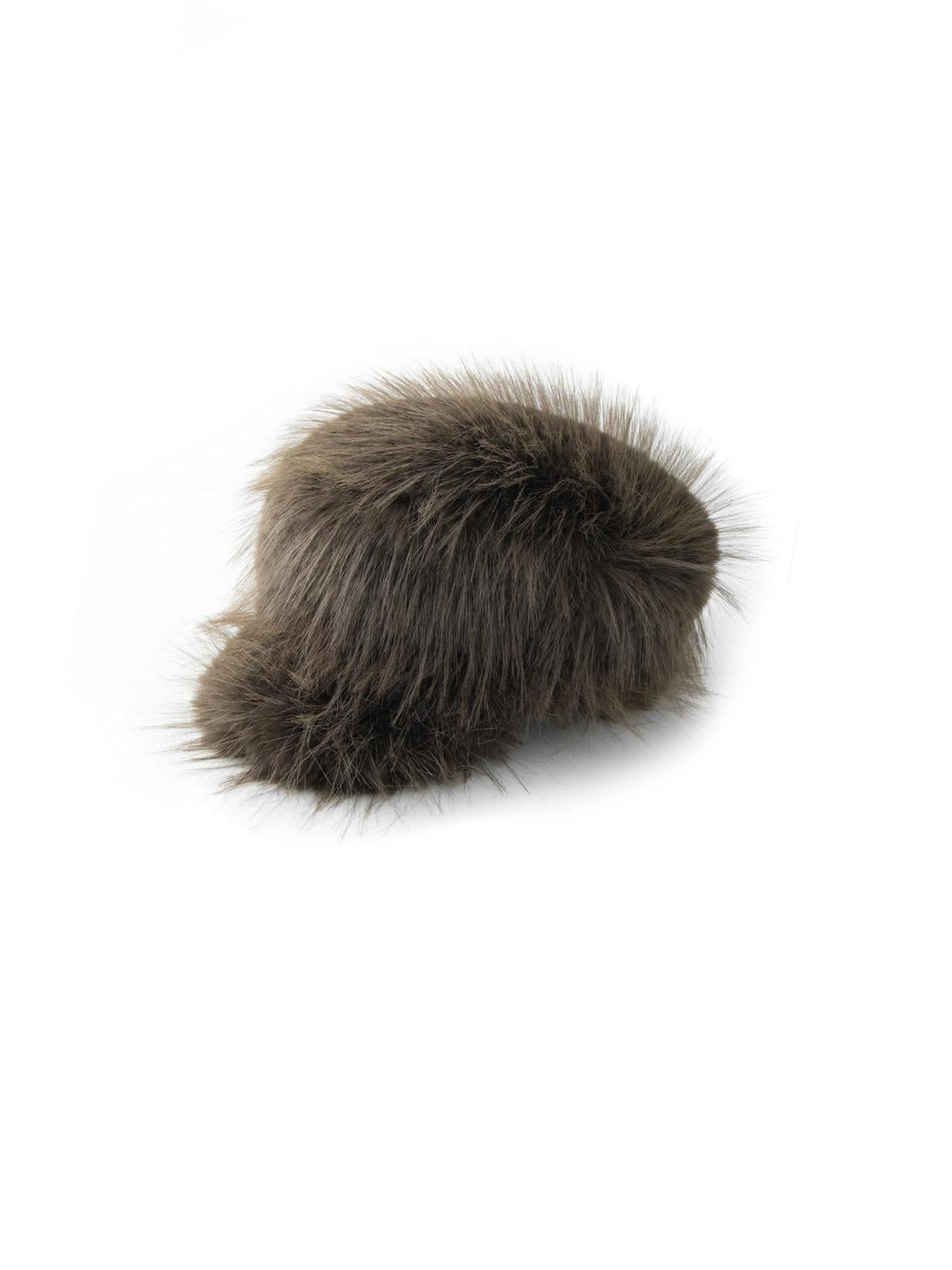 LYUOCHENG Coffee Brown Vintage Faux Fur Flat Top Short Brim Women&