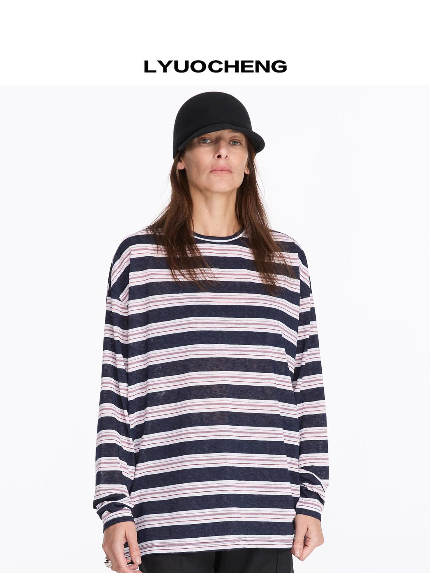 LYUOCHENG Color Block Stripe Long Sleeve T-Shirt