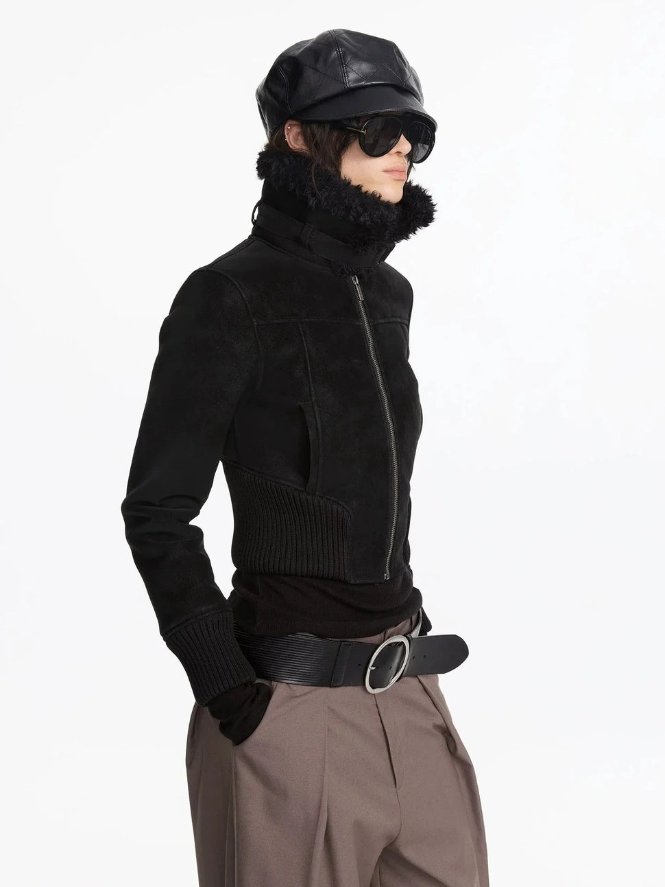 LYUOCHENG Contrast Rib Wool Blend Cropped Jacket