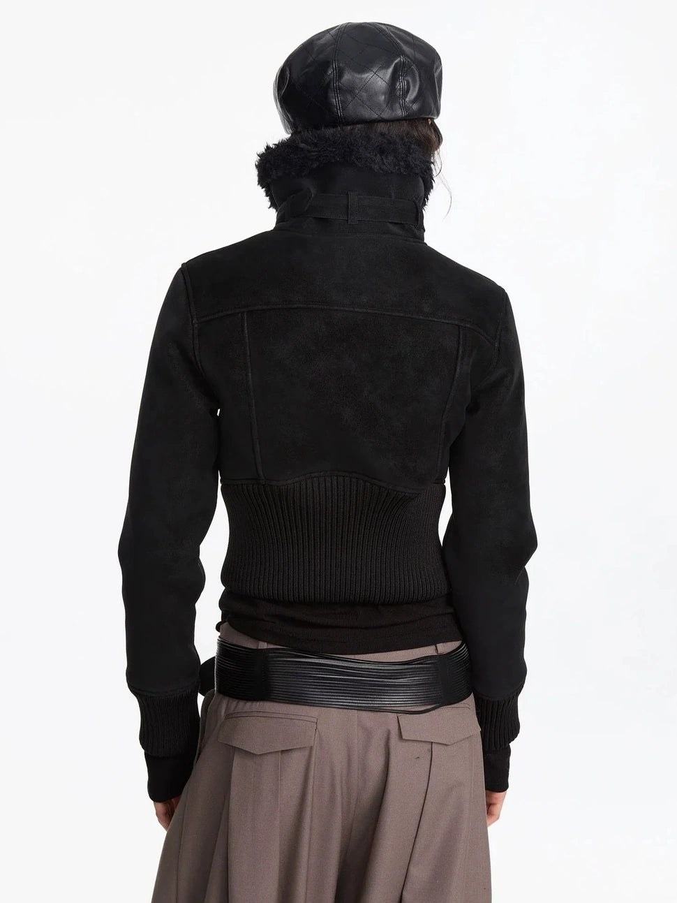 LYUOCHENG Contrast Rib Wool Blend Cropped Jacket