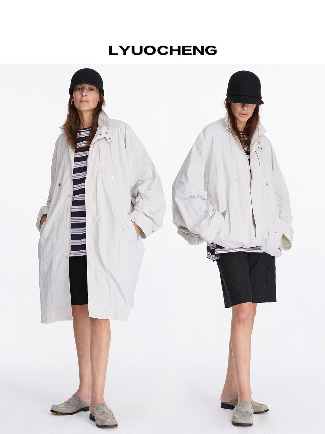 LYUOCHENG Convertible Nylon Trench Coat With Adjustable Length