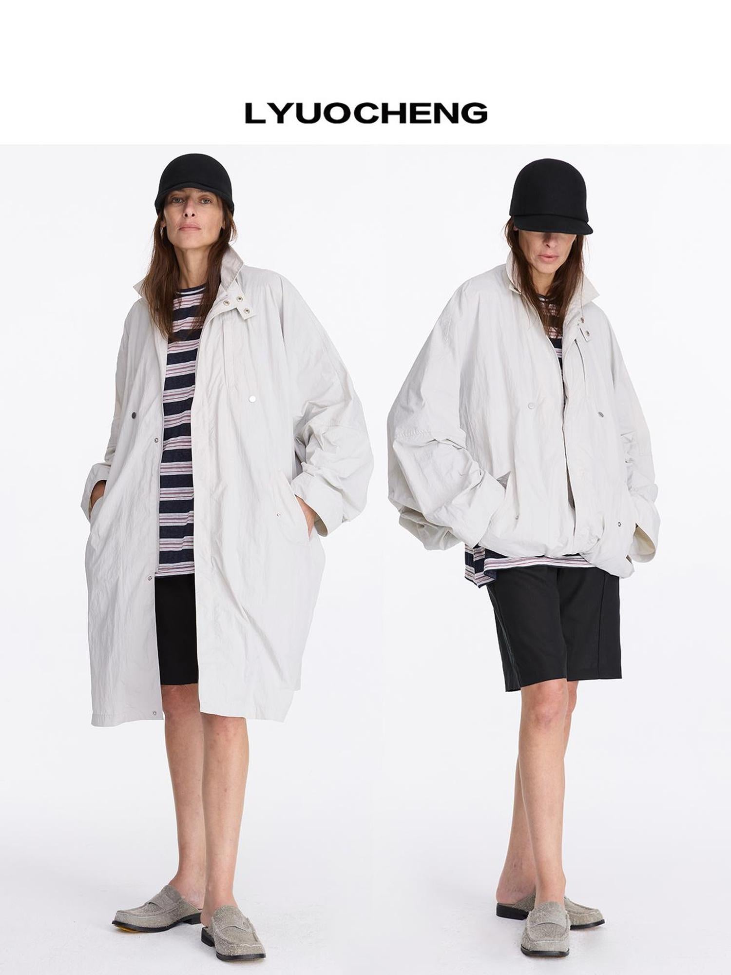 LYUOCHENG Convertible Nylon Trench Coat With Adjustable Length