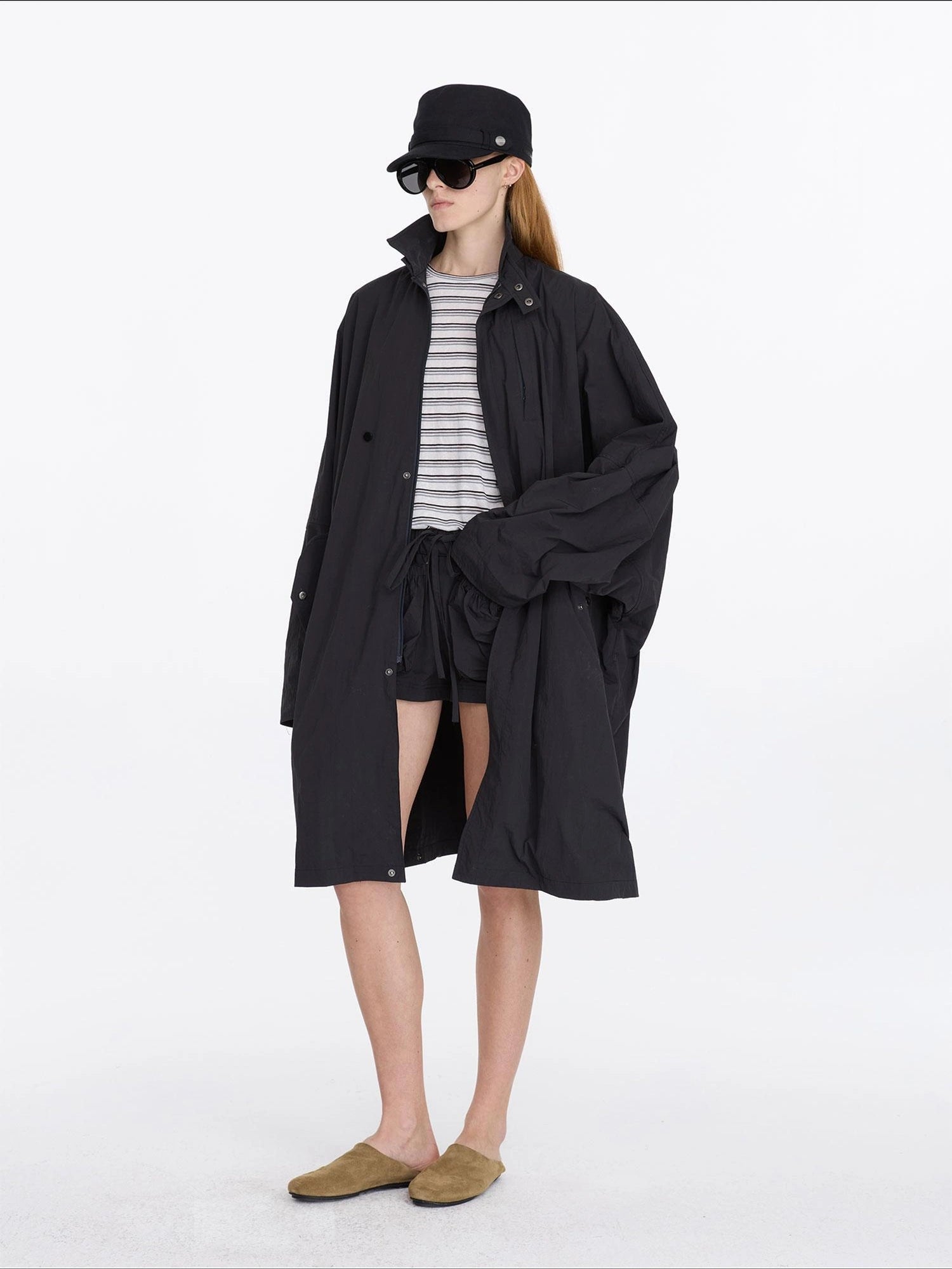LYUOCHENG Convertible Nylon Trench Coat With Adjustable Length