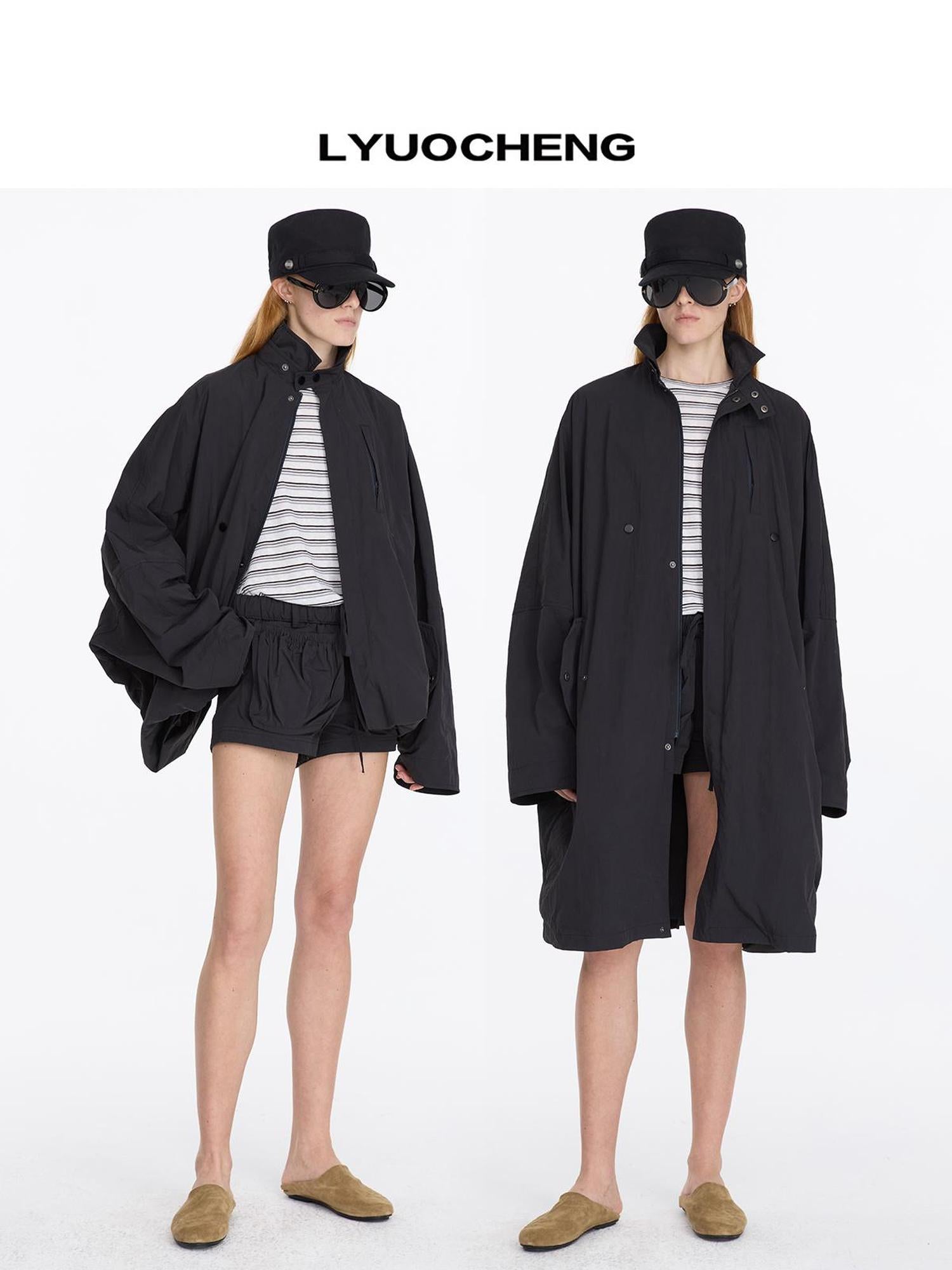 LYUOCHENG Convertible Nylon Trench Coat With Adjustable Length