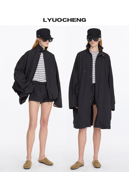 LYUOCHENG Convertible Nylon Trench Coat With Adjustable Length