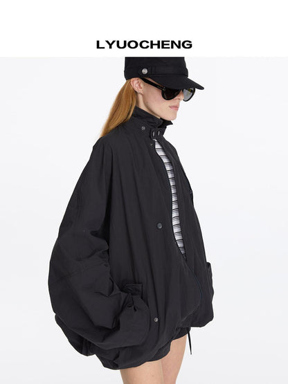 LYUOCHENG Convertible Nylon Trench Coat With Adjustable Length