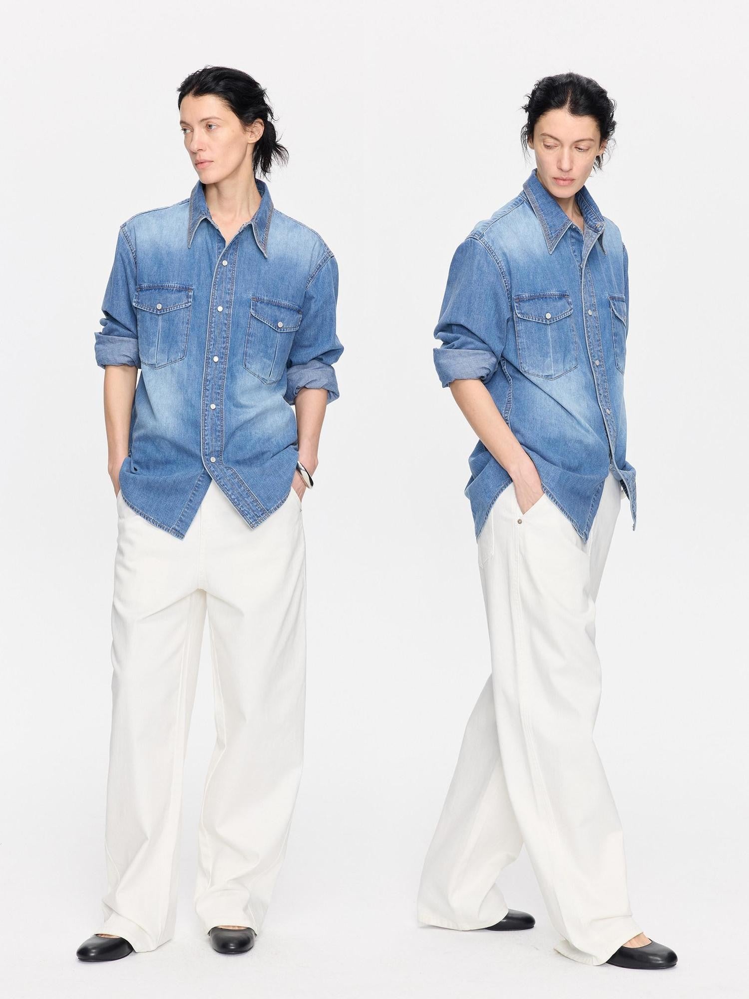LYUOCHENG Curved Hem Minimalist Button Fly Natural Waist Women&