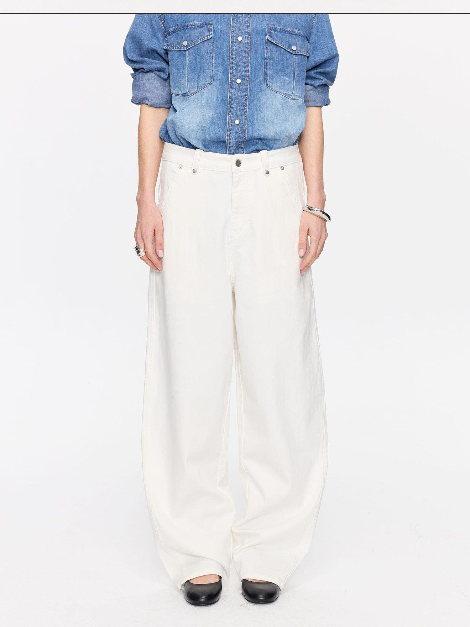 LYUOCHENG Curved Hem Minimalist Button Fly Natural Waist Women&