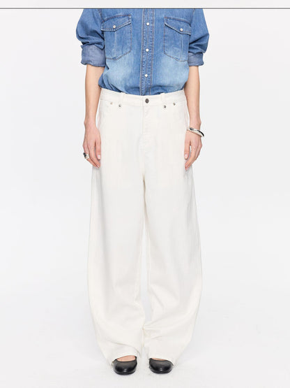 LYUOCHENG Curved Hem Minimalist Button Fly Natural Waist Women&