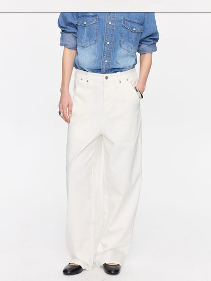 LYUOCHENG Curved Hem Minimalist Button Fly Natural Waist Women&