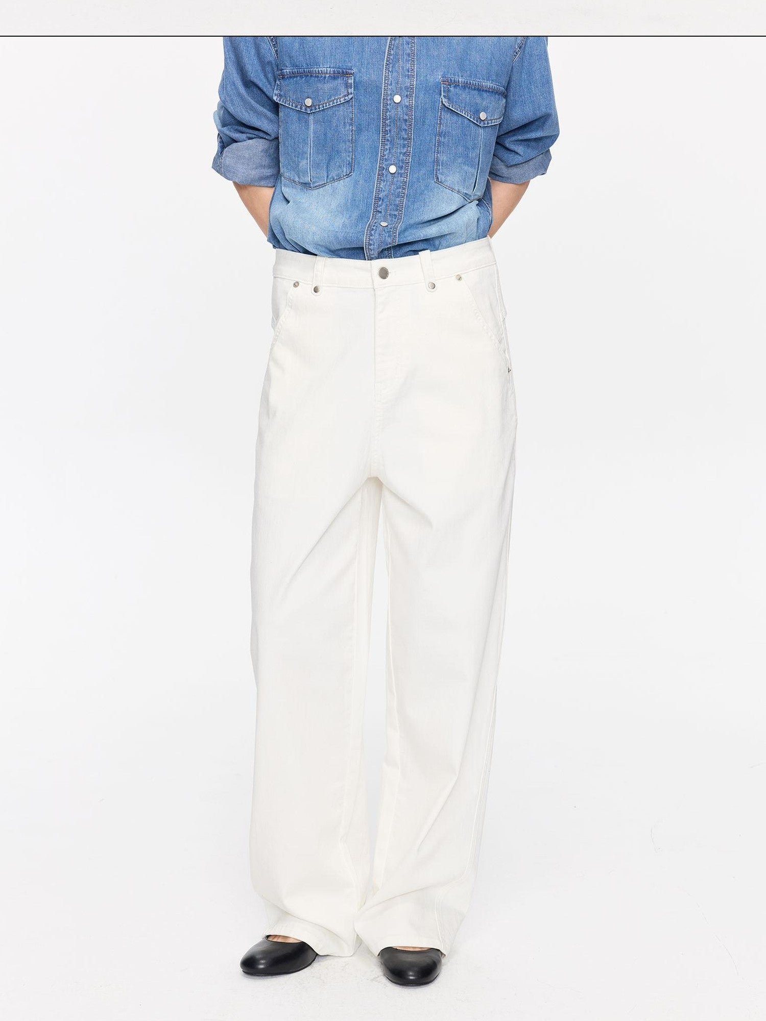 LYUOCHENG Curved Hem Minimalist Button Fly Natural Waist Women&