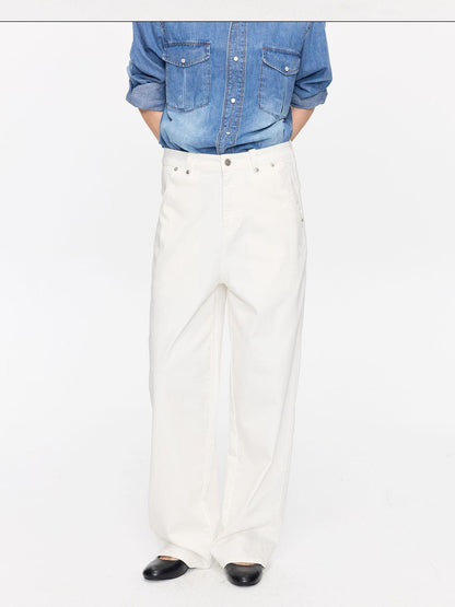 LYUOCHENG Curved Hem Minimalist Button Fly Natural Waist Women&