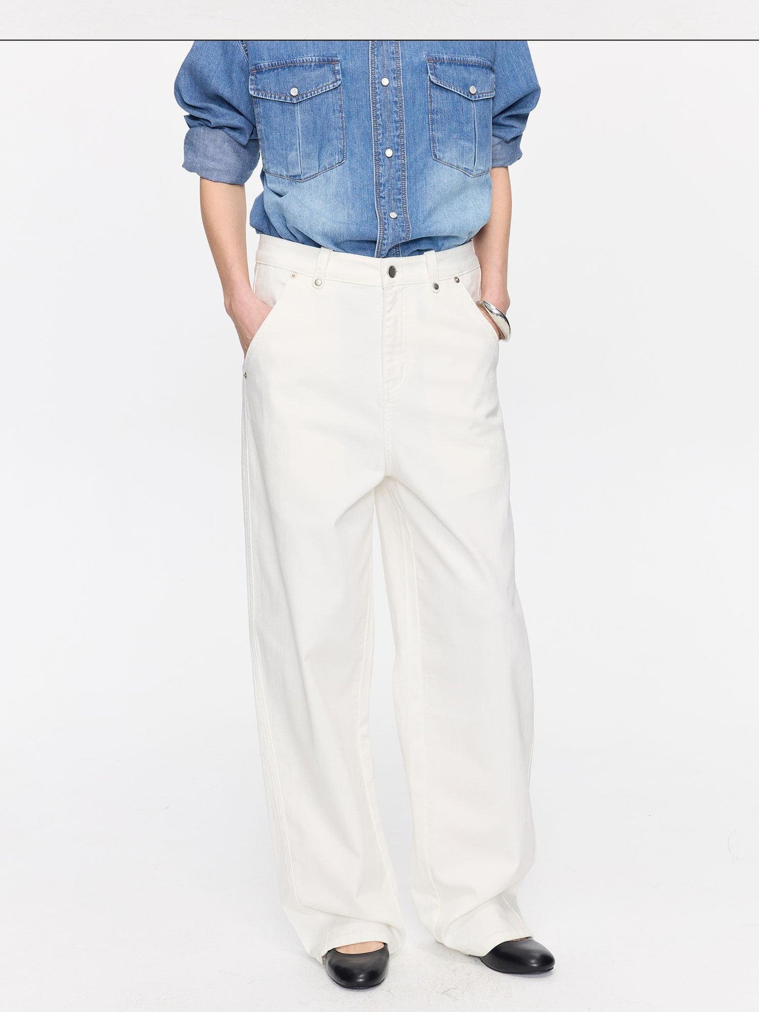 LYUOCHENG Curved Hem Minimalist Button Fly Natural Waist Women&