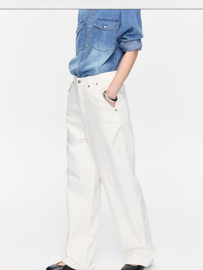 LYUOCHENG Curved Hem Minimalist Button Fly Natural Waist Women&