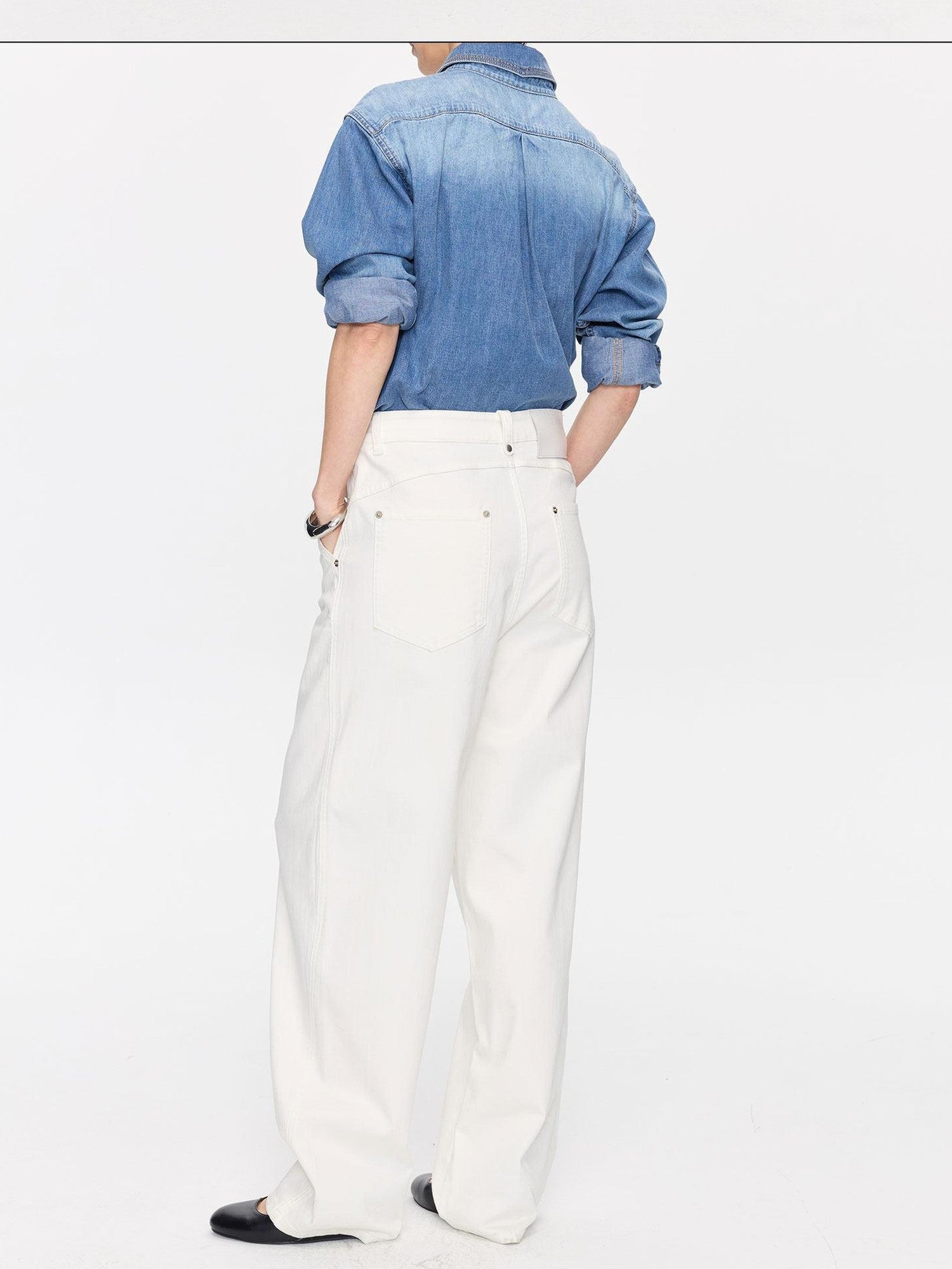 LYUOCHENG Curved Hem Minimalist Button Fly Natural Waist Women&