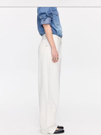 LYUOCHENG Curved Hem Minimalist Button Fly Natural Waist Women&