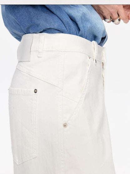 LYUOCHENG Curved Hem Minimalist Button Fly Natural Waist Women&