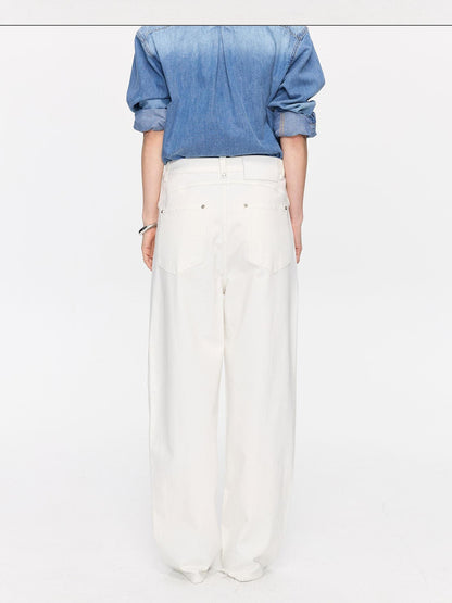 LYUOCHENG Curved Hem Minimalist Button Fly Natural Waist Women&