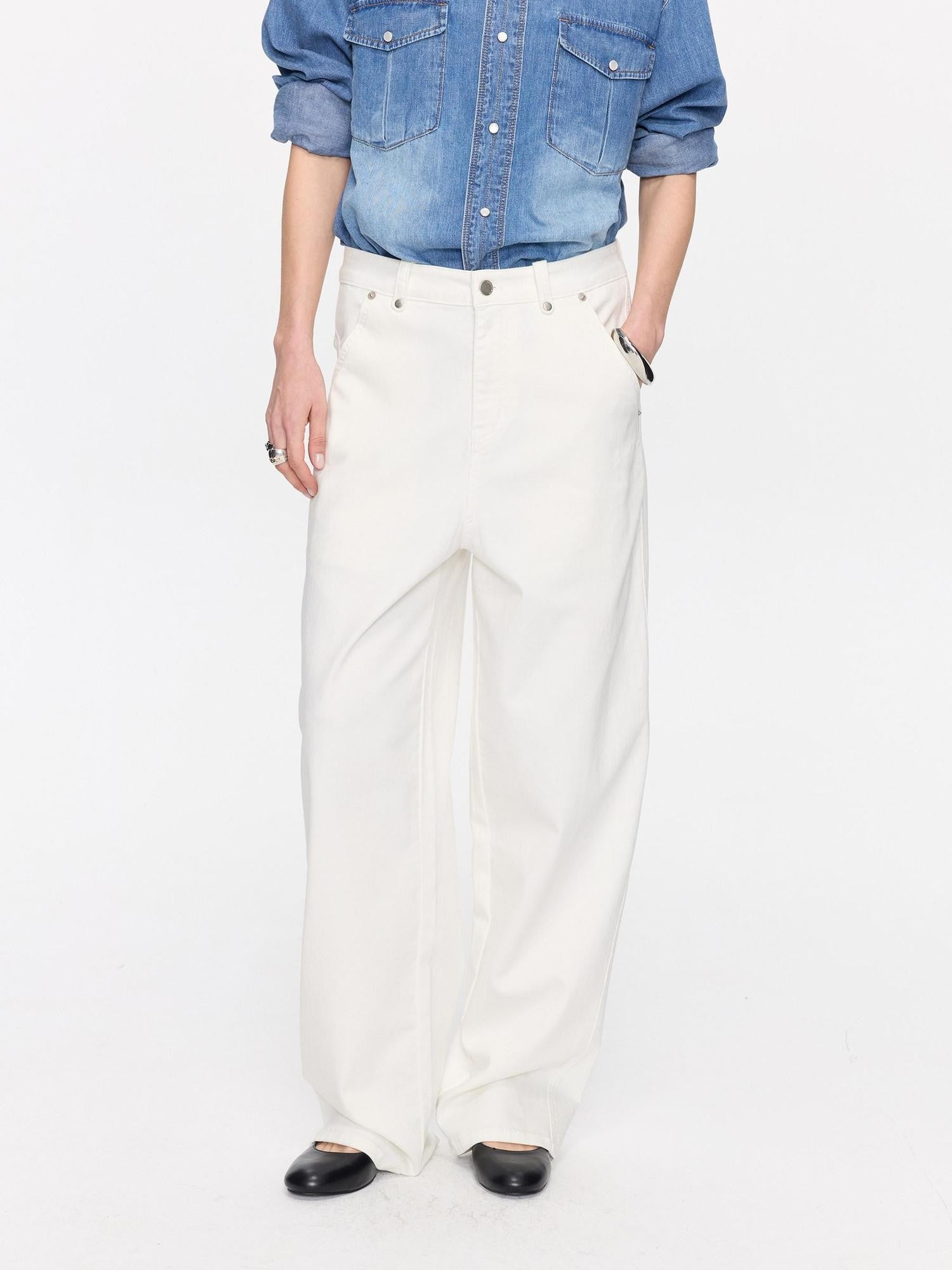 LYUOCHENG Curved Hem Minimalist Button Fly Natural Waist Women&
