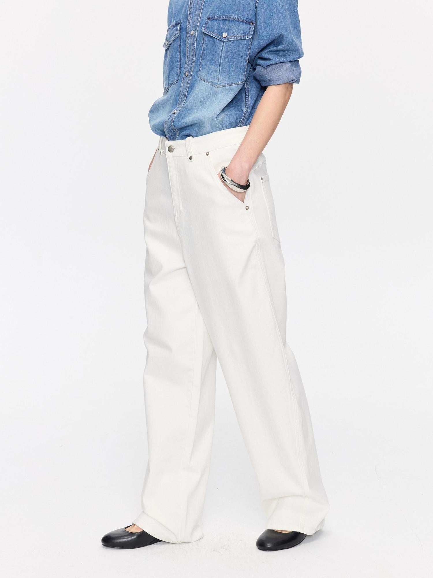 LYUOCHENG Curved Hem Minimalist Button Fly Natural Waist Women&