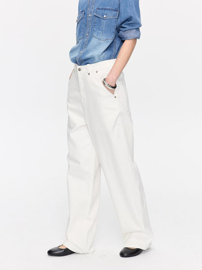 LYUOCHENG Curved Hem Minimalist Button Fly Natural Waist Women&