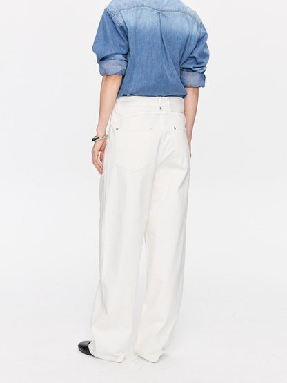 LYUOCHENG Curved Hem Minimalist Button Fly Natural Waist Women&