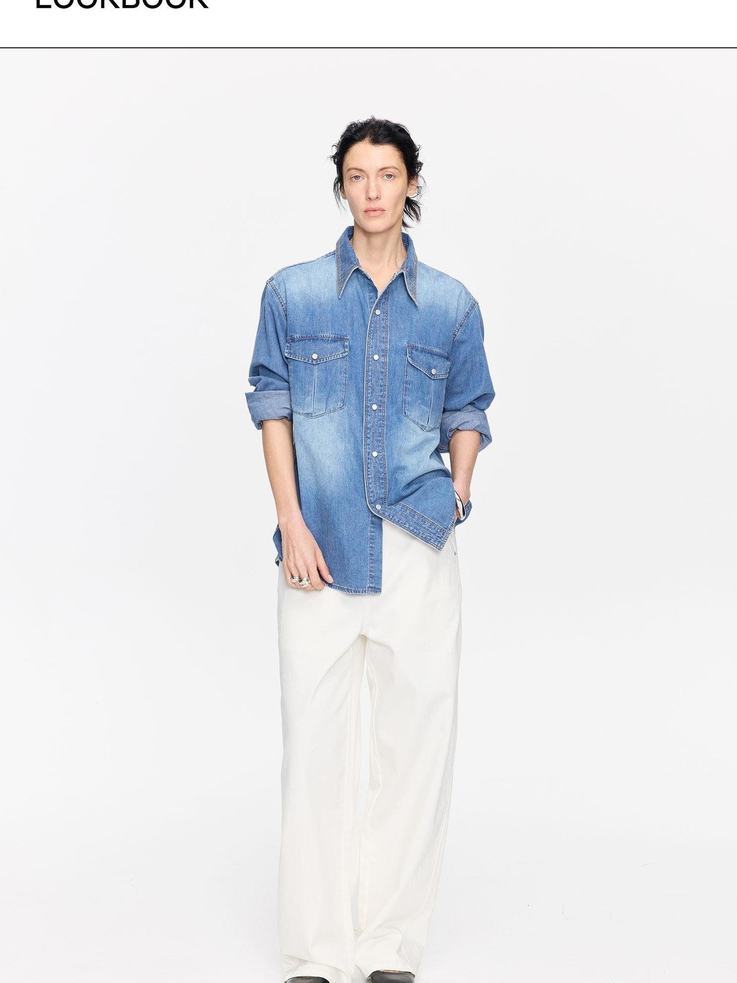 LYUOCHENG Curved Hem Minimalist Button Fly Natural Waist Women&
